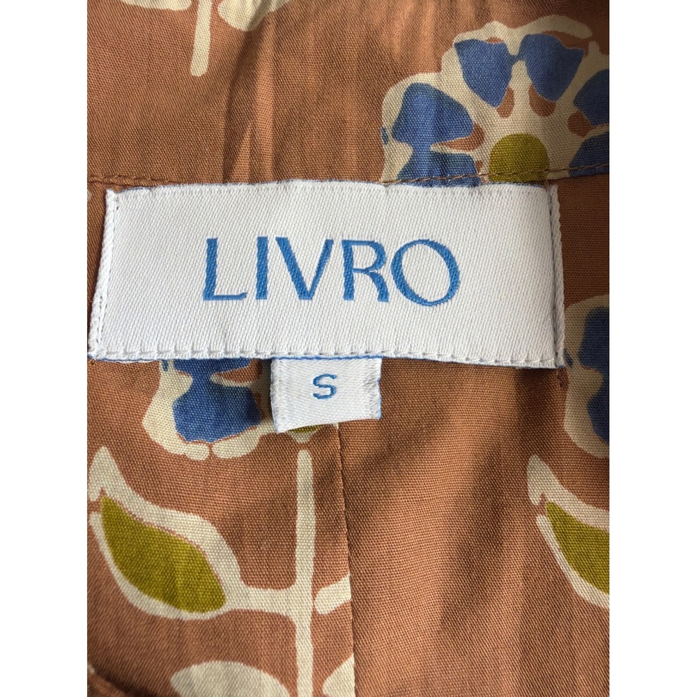 Livro Brown Floral Block Print Button Down Shirt Cotton Band Collar and Skirt - Picture 10 of 15